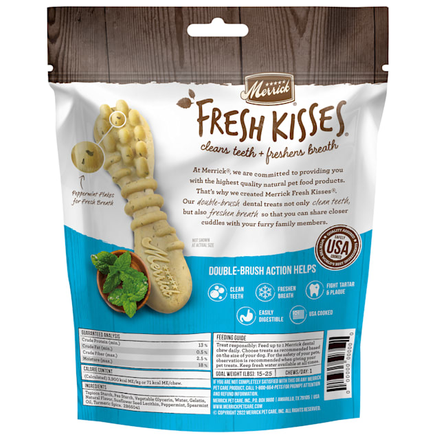 Merrick Fresh Kisses Mint Breath Strips Dental Dog Treats for