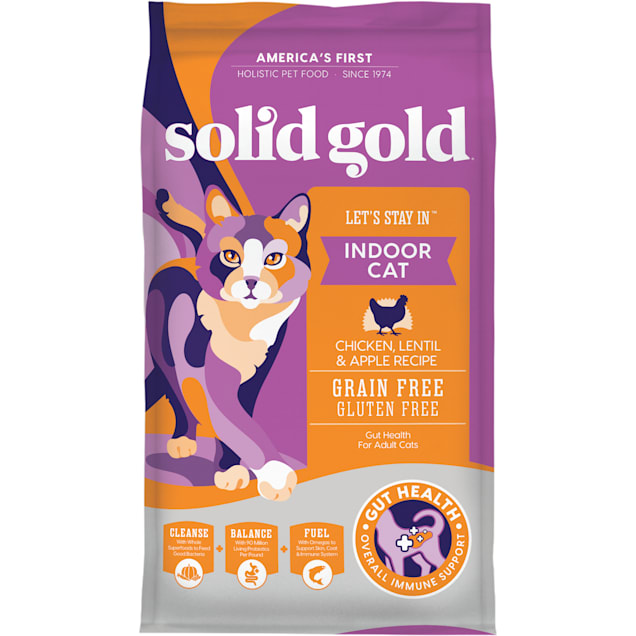 Solid Gold Let's Stay In Indoor Cat Chicken, Lentil & Apple Recipe for Adult Cats Grain Free Dry Food with Superfoods, 12 lbs. - Carousel image #1