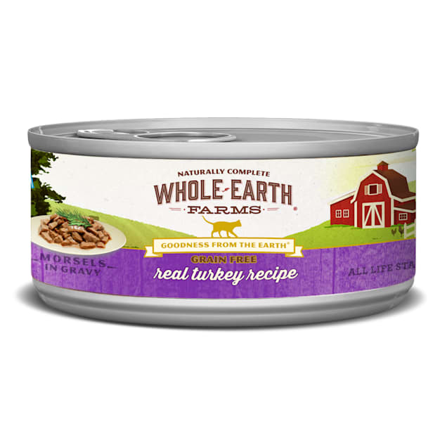 Whole Earth Farms Grain Free Real Turkey Morsels in Gravy Wet Cat Food, 5 oz., Case of 24 - Carousel image #1