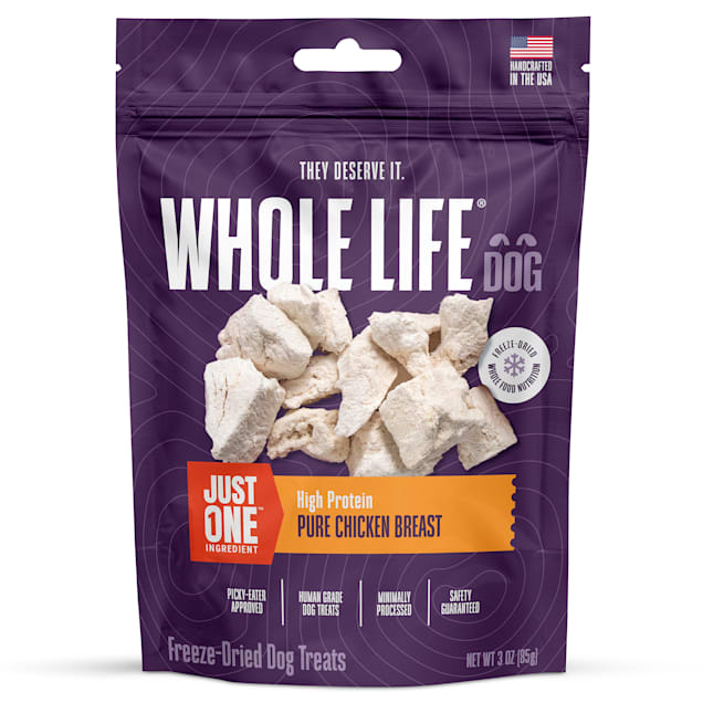 Whole Life Pet Just One Single Ingredient USA Freeze Dried Chicken Dog Treats, 3 oz. - Carousel image #1