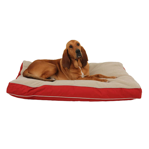 Carolina Pet Rectangular Napper with Berber Top in Red Canvas with Khaki Cording, 48" L x 36" W - Carousel image #1