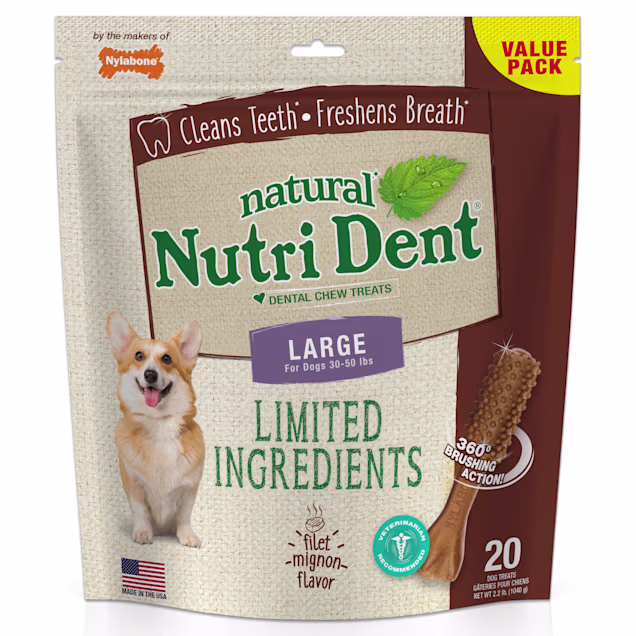 Nylabone Nutri Dent Limited Ingredients Large Filet Mignon Dental Chews, 2.2 lb., Pack of 20 - Carousel image #1