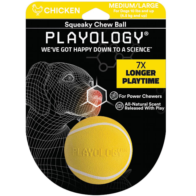 Playology Squeaky Chew Ball Dog Toy Chicken Scent, Medium - Carousel image #1