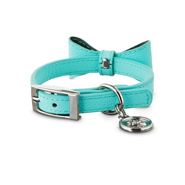 Bond & Co. Teal Leather Bow Tie Dog Collar, XX-Small