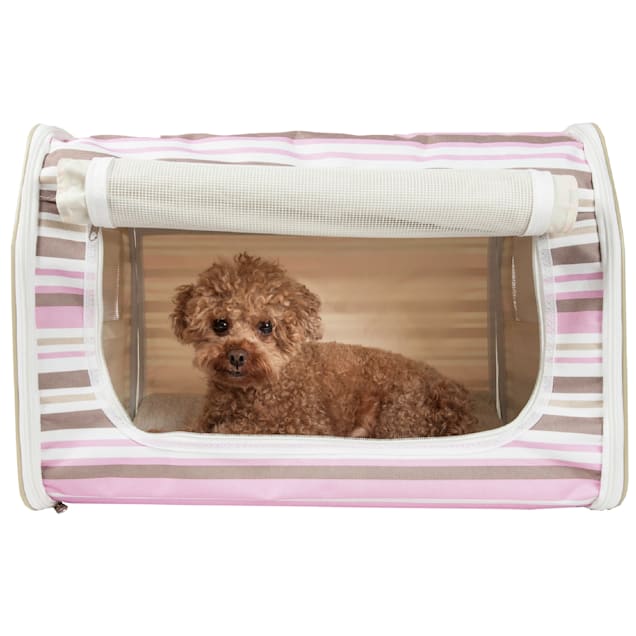 Pet Life, Folding Zippered Lightweight Wire-Framed Easy Folding Pet Crate - Stripe Pattern, 32" L x 22" W x 22" H - Carousel image #1