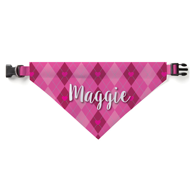 Custom Personalization Solutions Personalized Heart Argyle Dog Bandana Collar Cover Pink & Red - Carousel image #1