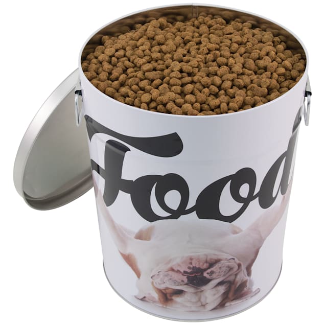 Paw Prints Tin Food Bin Bulldog 15 lbs. Capacity Small Petco