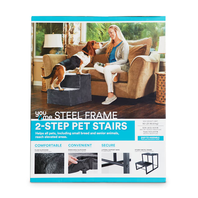 You & Me Steel Frame 2-Step Pet Stairs with Plush Slipcover, 18" W X 16" H X 20" D - Carousel image #1
