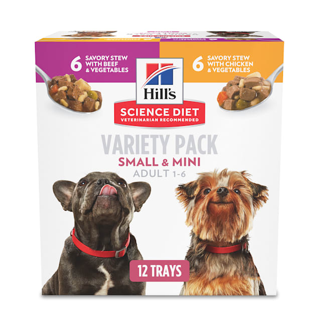 Hill's Science Diet Adult Small & Toy Savory Stew Tray Variety Pack Wet Dog Food, 3.5 oz., Count of 12 - Carousel image #1