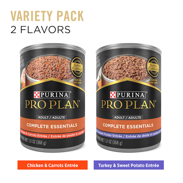 Purina Pro Plan Complete Essentials Grain Free Chicken and Turkey Entrees Adult Wet Dog Food Variety Pack 13 oz. Case of 12