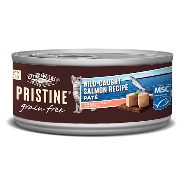 Castor & Pollux Pristine Grain Free Wild-Caught Salmon Pate Recipe Canned Wet Cat Food, 5.5oz., Case of 24 - Carousel image #1