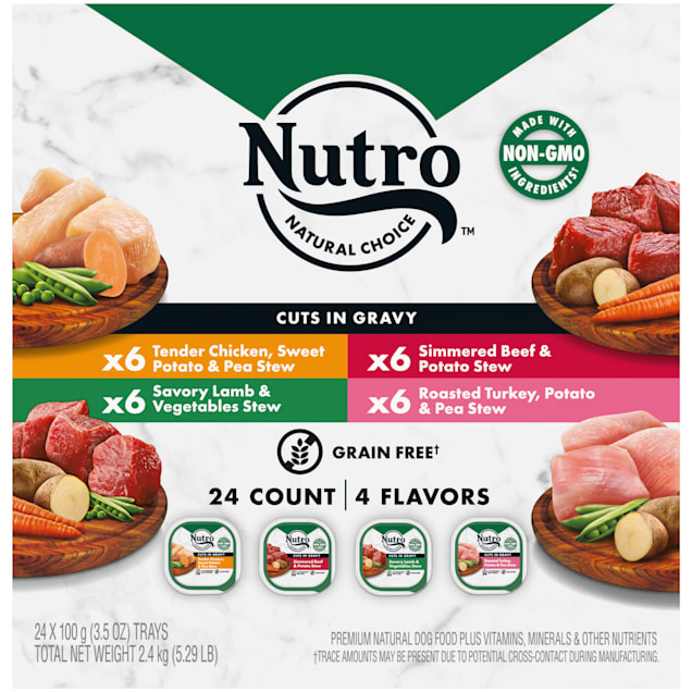 Nutro Grain Free Cuts In Gravy Beef, Lamb, Chicken and Turkey Variety Pack Adult Wet Dog Food, 3.5 oz., Count of 24 - Carousel image #1