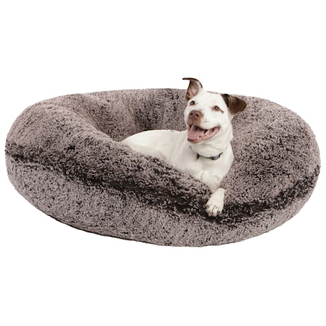 Bessie and Barnie Signature Luxury Extra Plush Faux Fur Bagel Dog Bed, 36" L X 36" W X 10" H, Frosted Willow - Carousel image #1