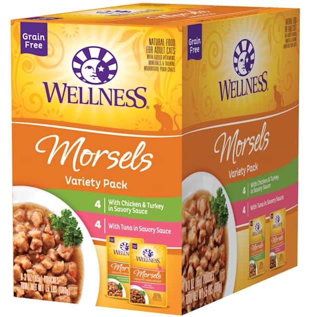 Wellness Complete Health Healthy Indulgence Grain Free Morsels Variety Pack Wet Cat Food, 3 oz., Count of 8 - Carousel image #1