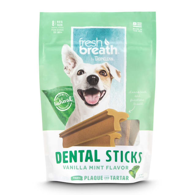 TropiClean Fresh Breath Vanilla Mint Flavor Dental Sticks for Dogs, 8 oz., Count of 8 - Carousel image #1