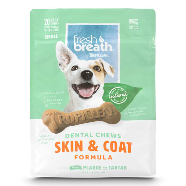 TropiClean Fresh Breath Small Dental Chews Skin & Coat Formula for Dogs, 11 oz., Count of 20 - Carousel image #1