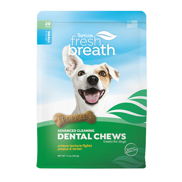 TropiClean Fresh Breath Advanced Cleaning Small Dental Chews for Dogs, 11 oz., Count of 20 - Carousel image #1