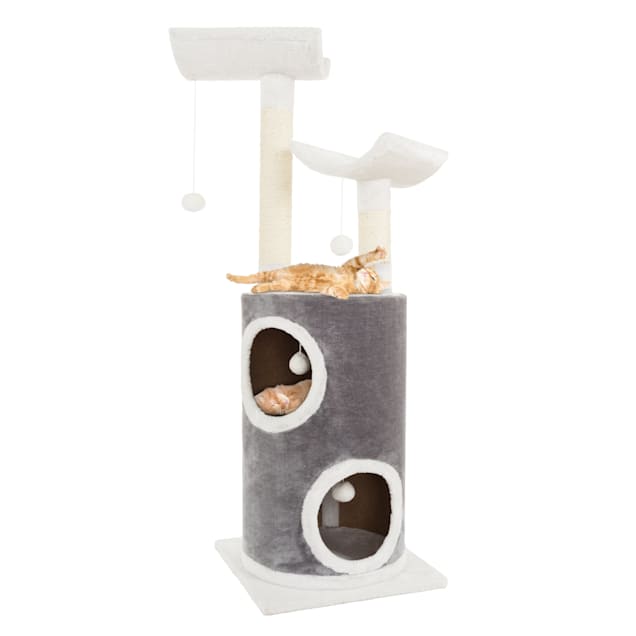 PETMAKER 5 Level Cat Tree Double Decker Condo with 4 Toys and 2 Scratching Posts in Gray, 44.75" H - Carousel image #1