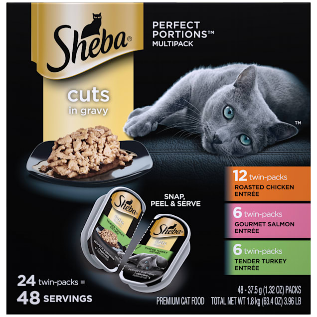 Sheba Perfect Portions Gravy Roasted Chicken, Gourmet Salmon, Tender Turkey Variety Pack Wet Cat Food, 2.64 oz., Count of 24 - Carousel image #1