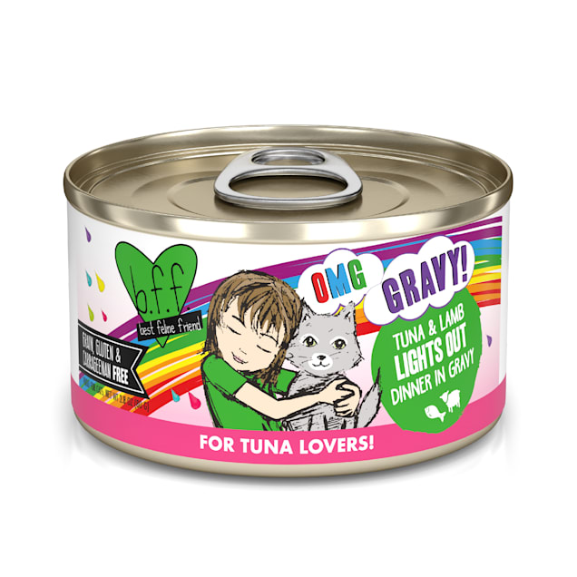 B.F.F. OMG Lights Out Tuna & Lamb Dinner in Gravy Wet Cat Food, 2.8 oz., Case of 12 - Carousel image #1