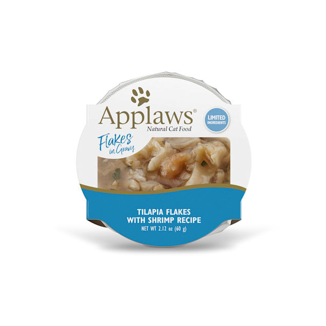 Applaws Natural Tilapia Flakes with Shrimp in Gravy Wet Cat Food, 2.12 oz., Case of 18 - Carousel image #1