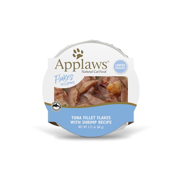 Applaws Natural Tuna Flakes with Shrimp in Gravy Wet Cat Food, 2.12 oz. - Carousel image #1