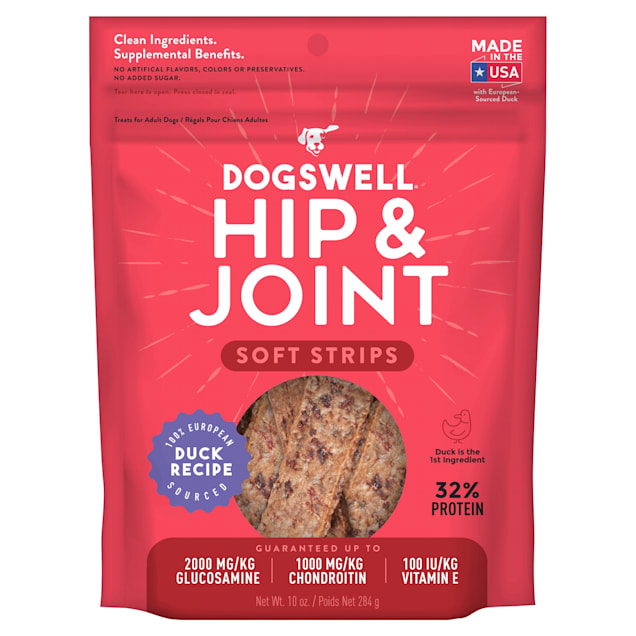 Dogswell Hip & Joint Soft Strips Grain-Free Duck Recipe for Dogs, 10 oz. - Carousel image #1