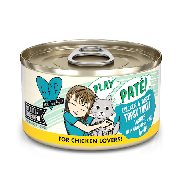 B.F.F. P.L.A.Y. Topsy Turvy Chicken & Turkey Dinner in a Hydrating Puree Wet Cat Food, 2.8 oz., Case of 12 - Carousel image #1