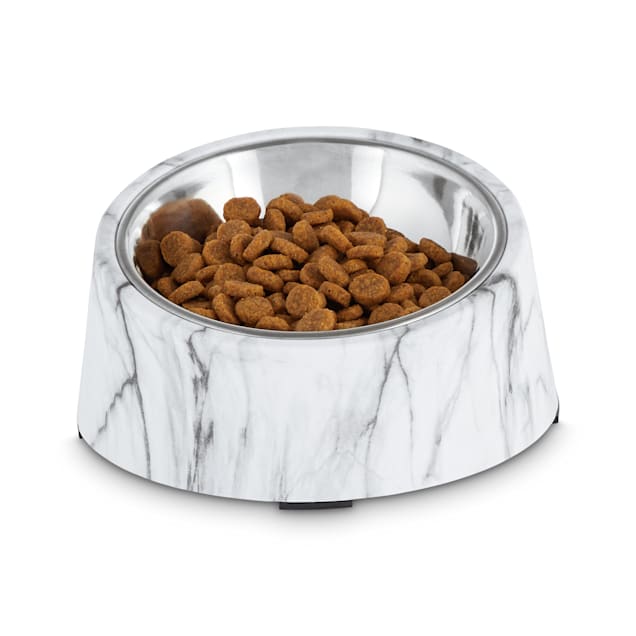 EveryYay Dining In Slanted Marble-Print Base and Stainless-Steel Dog Bowl  Set, 0.7 Cup