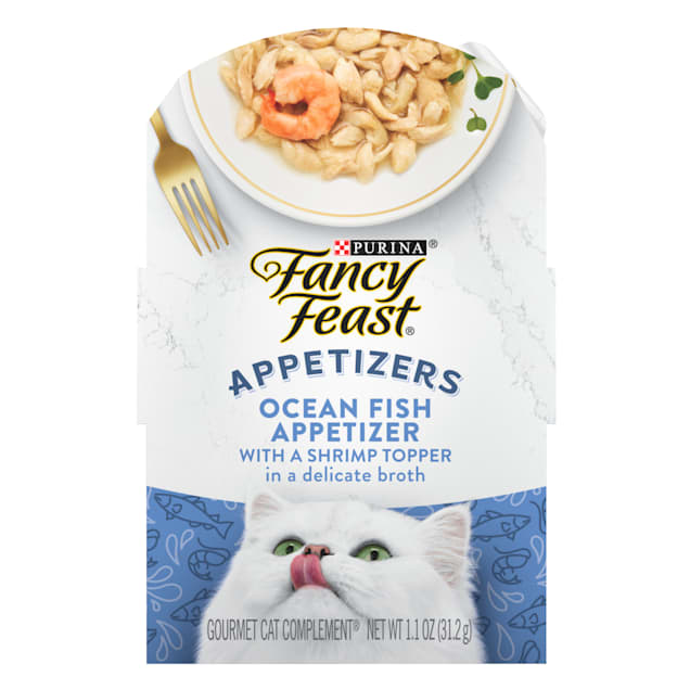 Fancy Feast Lickable Appetizers Grain Free Ocean Fish with a Shrimp Wet Cat Food Topper 1.1 oz. Case of 10