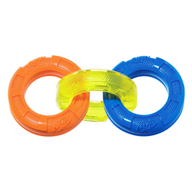 Nerf TPR 3 Ring Tug Blue/Green/Orange Dog Toy, Small