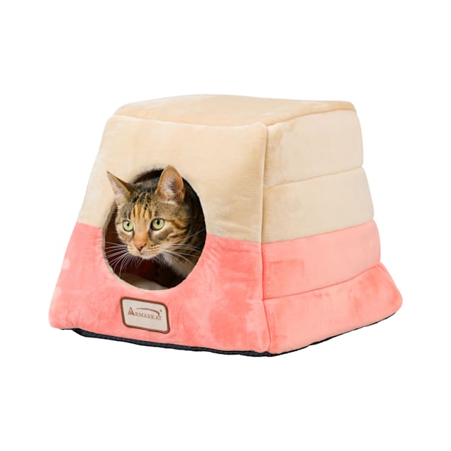 Armarkat House Cat Bed in Orange and Beige, 14" L X 14" W - Carousel image #1