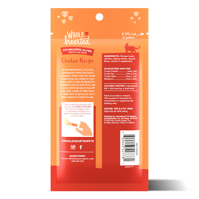 WholeHearted Chicken Recipe Puree Squeezable Cat Treats 0.5 oz