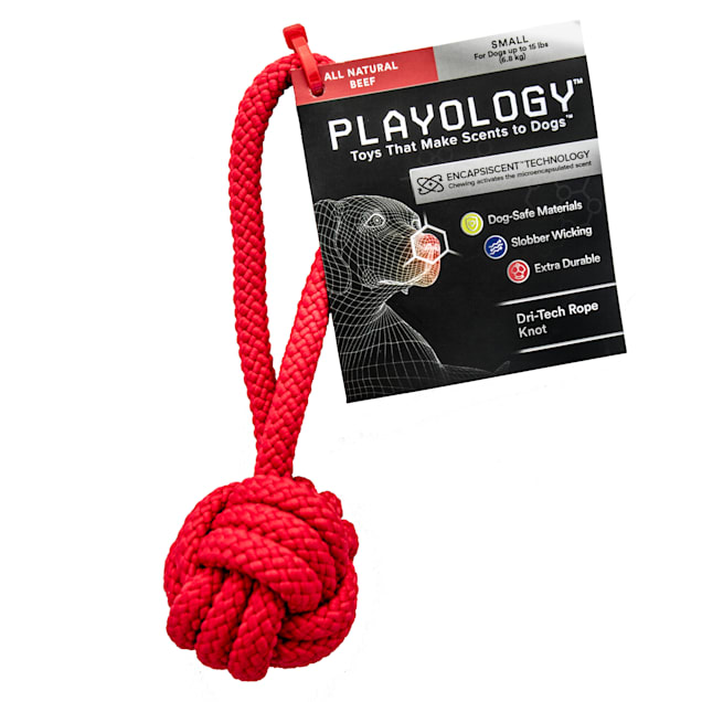 Playology Dri-Tech Rope Knot Dog Toy Beef, Small - Carousel image #1