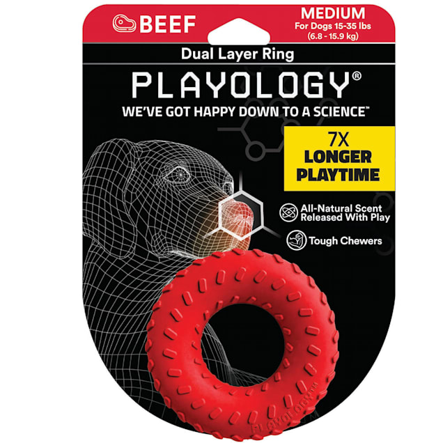 Playology Dual Layer Ring Beef Dog Toy, Medium - Carousel image #1