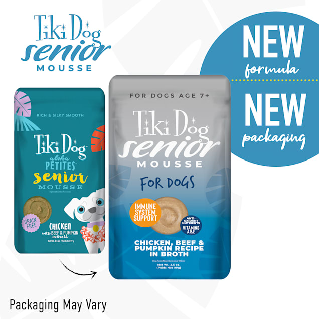 Tiki Dog Senior Mousse Chicken, Beef & Pumpkin Wet Dog Food, 3.5 oz., Case  of 12