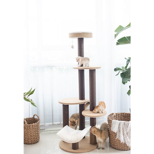 PetPals Group Clement Fleece Multi-Level Cat Tree With Rubber Massager & Perches, 61" H - Carousel image #1