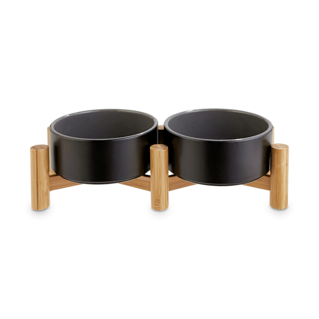 Reddy Black Ceramic & Bamboo Elevated Double Diner Pet Bowl, 3.5 Cups - Carousel image #1