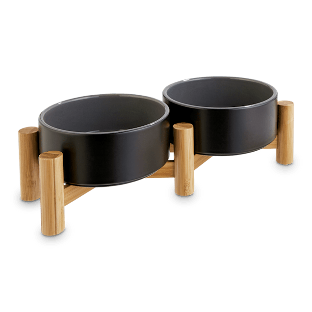 Reddy Black Ceramic & Bamboo Elevated Double Diner Pet Bowl