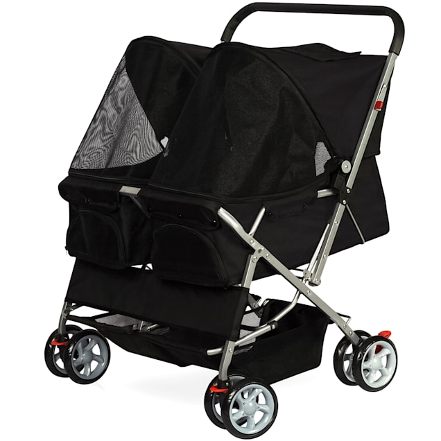 Paws & Pals Twin Double Folding Black Pet Stroller