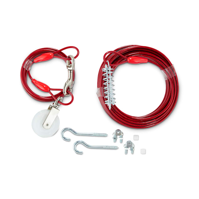 EveryYay Canine Zipline Tie-Out Cable with Trolley for Dogs Up to 100 lbs., 50' ft., Large - Carousel image #1