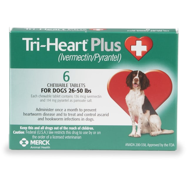 Tri-Heart Plus Chewable Tablets for Dogs 26 to 50 lbs, 6 Month Supply