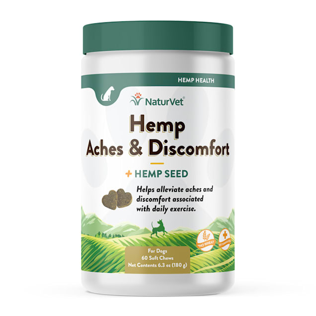 NaturVet Hemp Aches & Discomfort Plus Hemp Seed Soft Chews for Dogs, Count of 60 - Carousel image #1