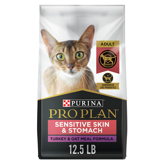 Purina Pro Plan with Probiotics Natural Sensitive Skin & Stomach, Turkey & Oat Meal Dry Cat Food, 12.5 lbs. - Carousel image #1