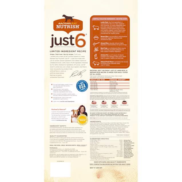 Rachael Ray Nutrish Just 6 Natural Lamb Meal Brown Rice Limited Ingredient Diet Dry Dog Food 28 Lbs Petco