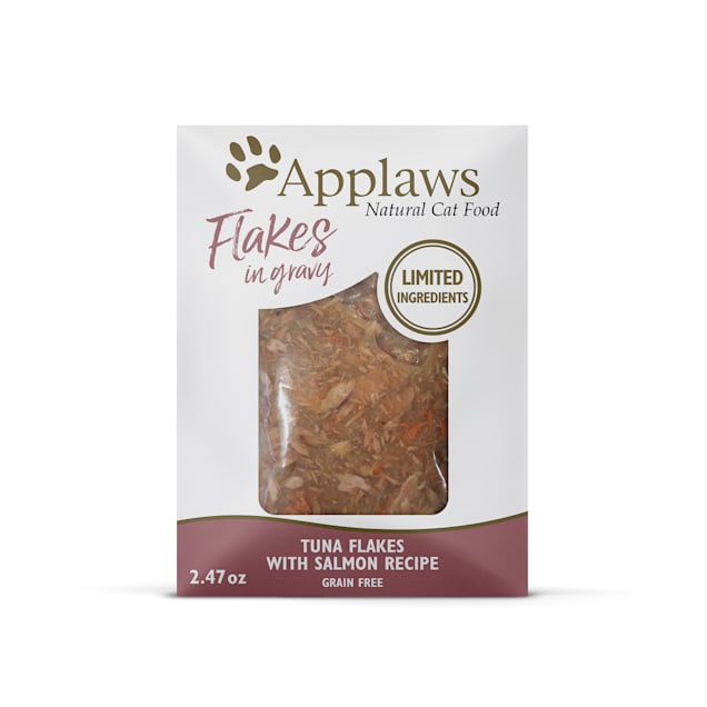 Applaws Natural Tuna Flakes with Sockeye Salmon in Gravy Wet Cat Food, 2.47 oz., Case of 12 - Carousel image #1