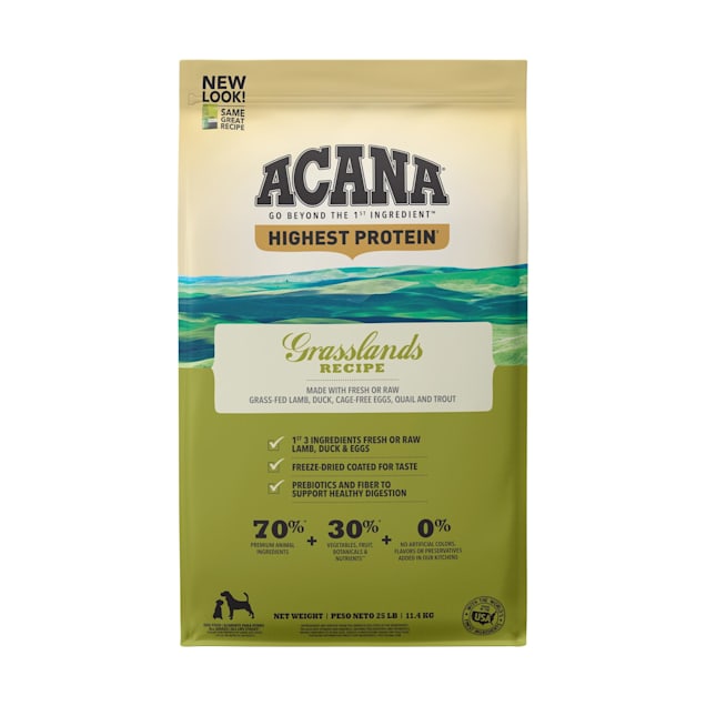 ACANA Grasslands Grain Free High Protein Freeze-Dried Coated Lamb Duck Trout and Quail Dry Dog Food, 25 lbs. - Carousel image #1
