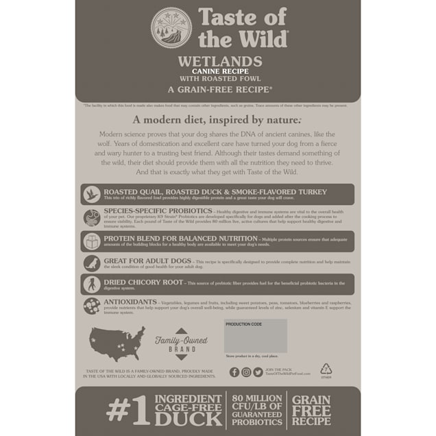 Taste of the Wild Wetlands Grain Free Roasted Duck Dry Dog Food 28 lbs