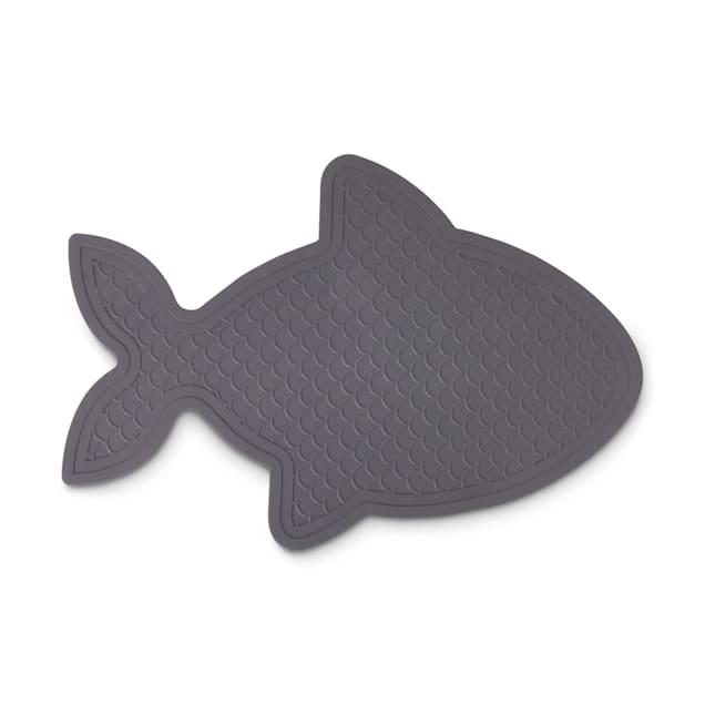 Harmony Fish-Shaped Rubber Grey Placemat for Cats, 20" L X 13.75" W - Carousel image #1
