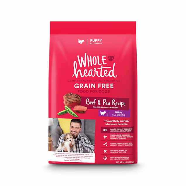 WholeHearted Grain Free All Breed Beef & Pea Recipe Dry Puppy Food, 14 lbs. - Carousel image #1